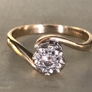 Vintage 9ct Gold Bypass Solitaire Diamond ring. 0.10ct. Sizes K 1/2 - 5 1/2