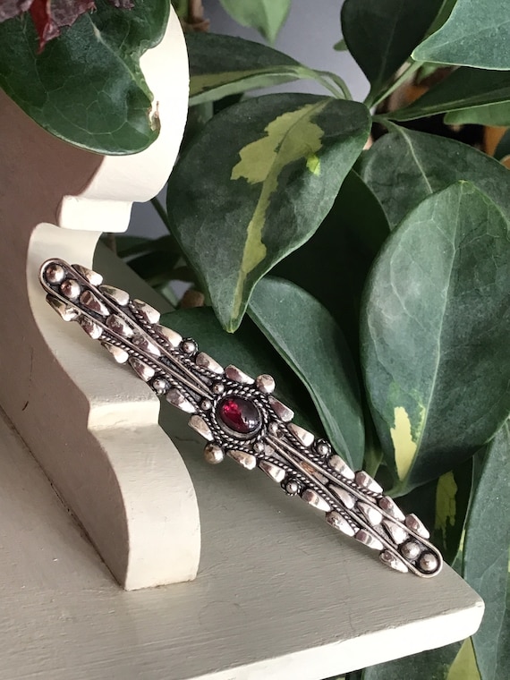 Broche Ancienne Art Nouveau En Argent Sterling Avec Cabochon Grenat - Occasion