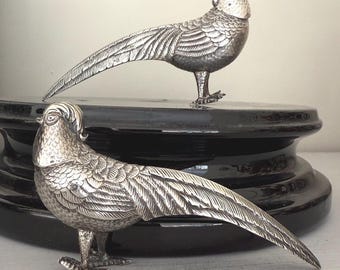 Exquisite Antique Miniature Silver Pair of Pheasants.