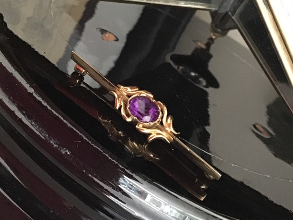 Vintage 9ct gold Amethyst Bar Brooch. 1990. - image 10