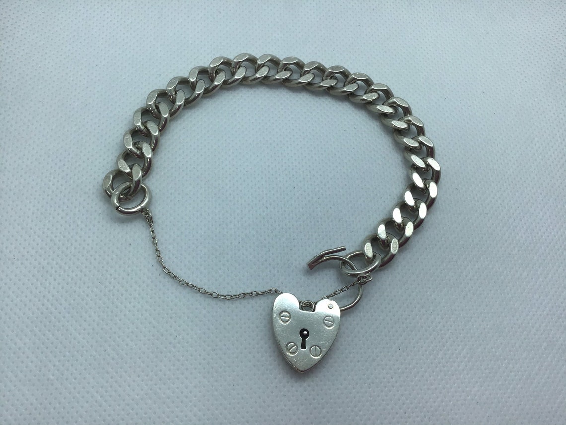 Sterling Silver Bracelet With Heartshaped Lock. Etsy