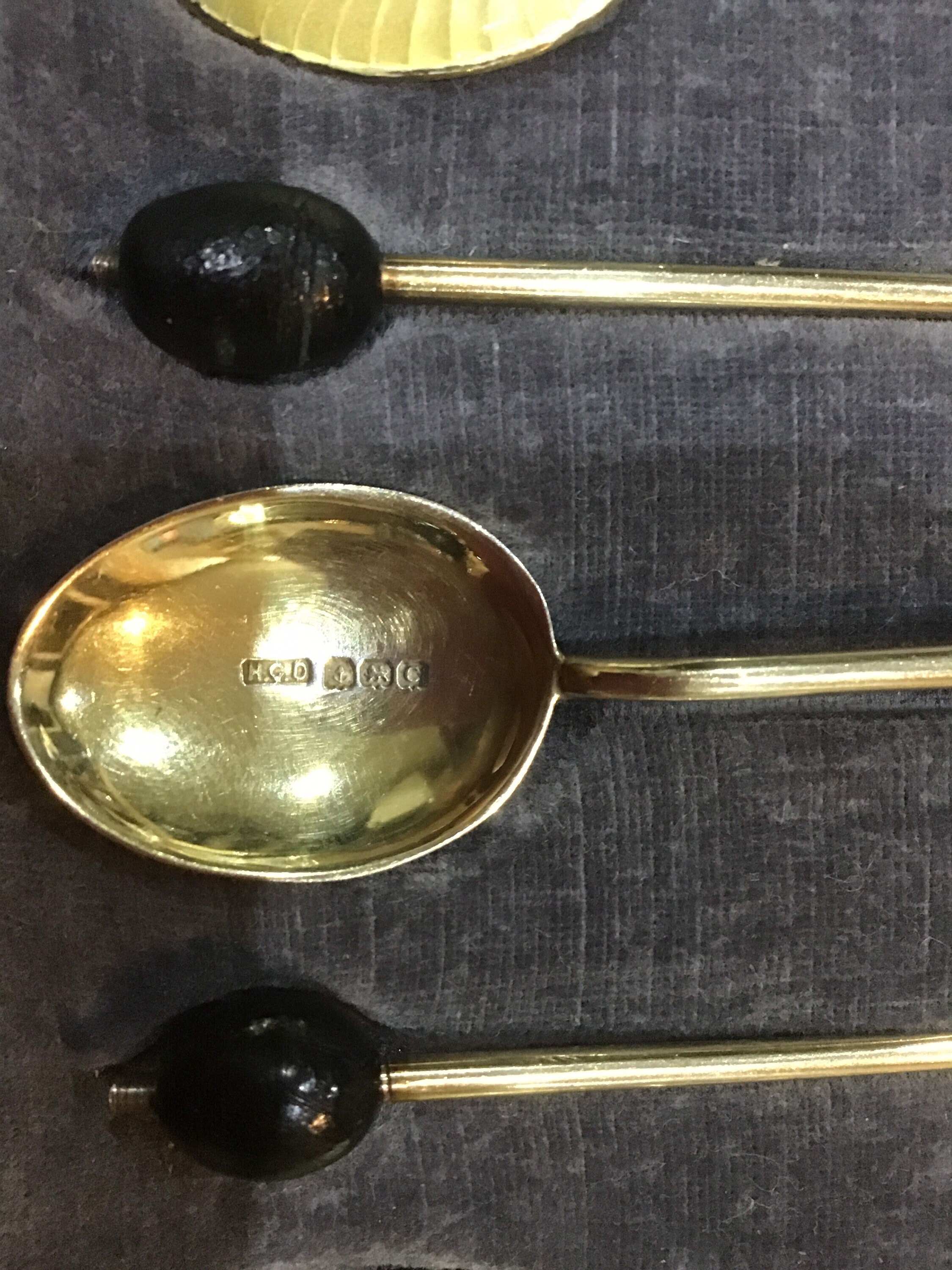 アンティーク スターリングシルバー 金箔エナメル コーヒースプーン