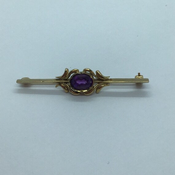 Vintage 9ct gold Amethyst Bar Brooch. 1990. - image 6