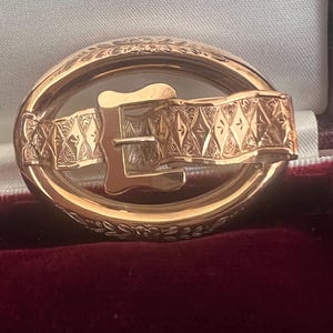 Antique Victorian 9ct Rose Gold Buckle Brooch. Circa 1860-80. Initial E Brooch