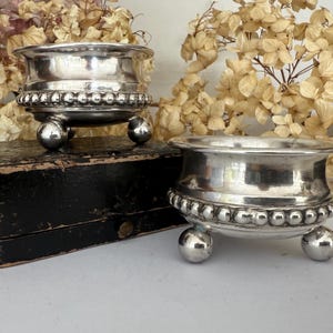 Pair of Antique Victorian Sterling Silver Salt Bowls. 1896.