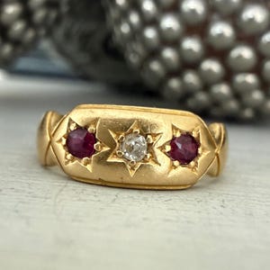 Antique 18Ct Gold Ruby & Diamond Ring. Sizes M - 6.25 - 52.5