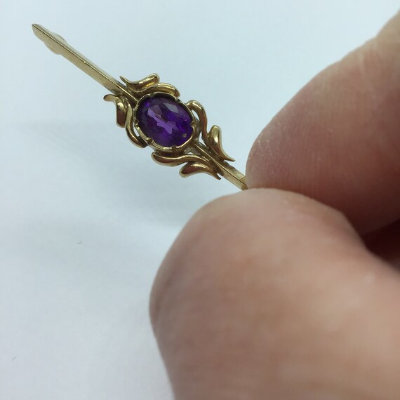 Vintage 9ct gold Amethyst Bar Brooch. 1990. - image 4