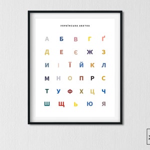 Poster con alfabeto cirillico ucraino Azbuka, sistema di scrittura slavo alla moda per la stanza di apprendimento del bambino, design, decorazione da parete Ukrajina Slava Ukraini