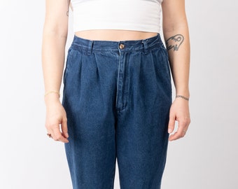 90s Eddie Bauer Pleated High Waist Denim Trouser Jeans with Tapered Legs