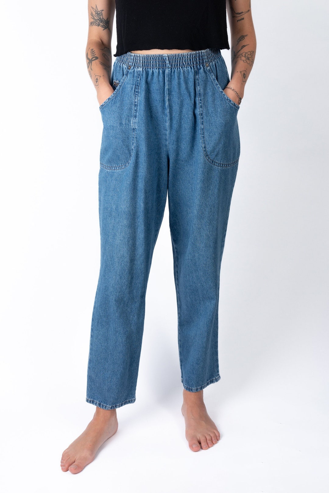 【SATIIIZ】Coel Damage Banding Denim Pants Peber Damage Banded Denim Pants - satiiiz