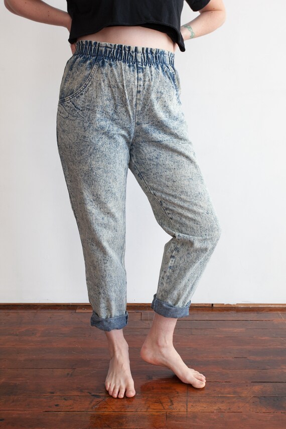 Vintage CASCADE BLUES Acid Wash Cinched Elastic Hi