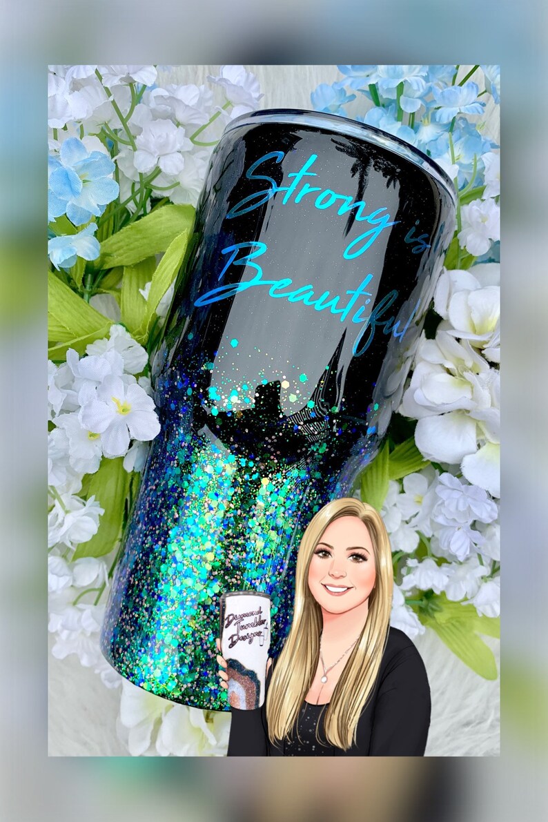 Black/teal glitter tumbler | Etsy