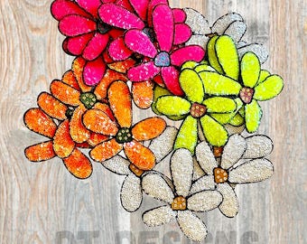 Neon flower iron on patch, sequin