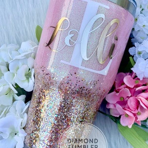 Pink glitter tumbler gold ombre