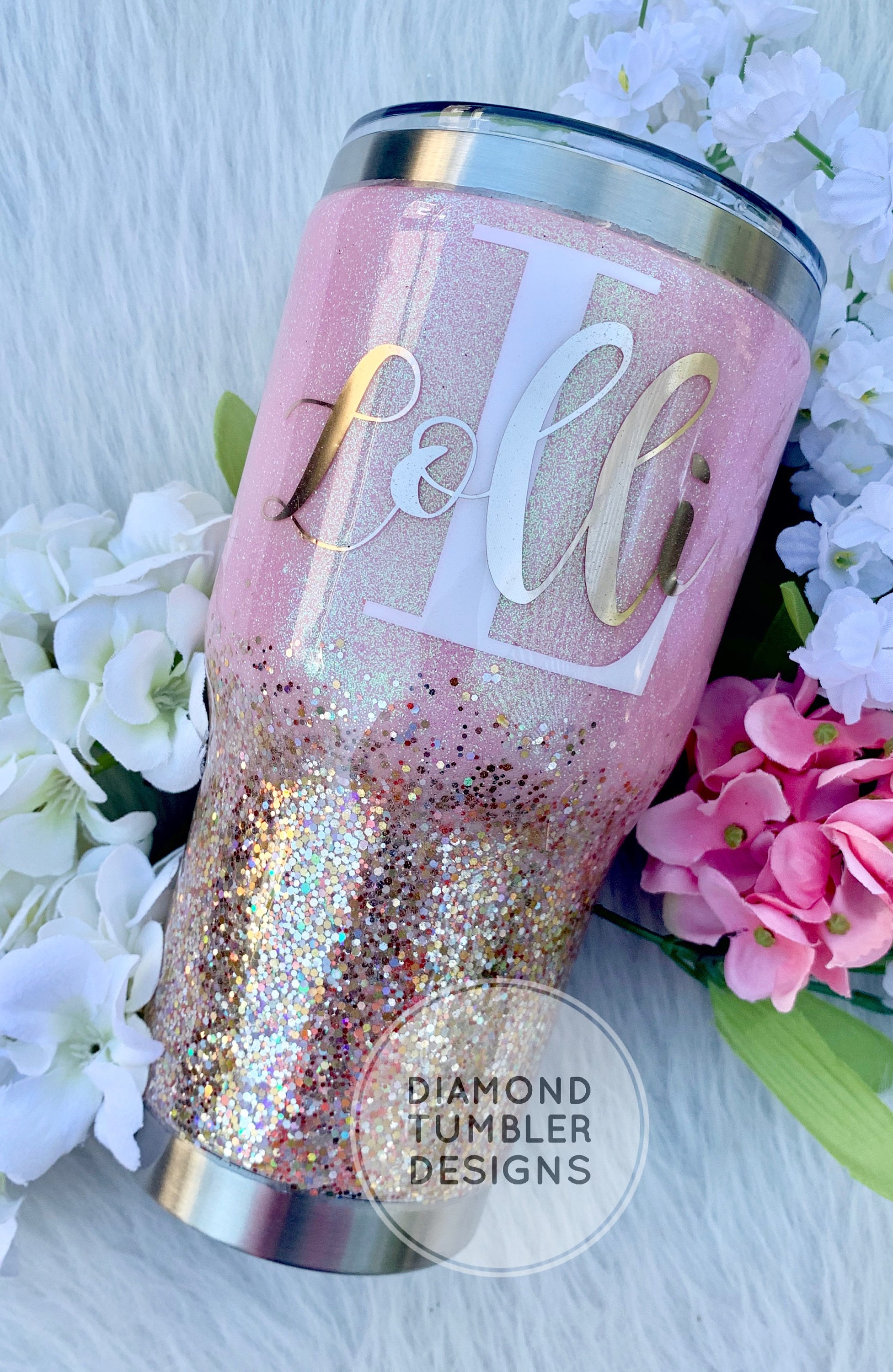 Pink Glitter Tumbler Gold Ombre | Etsy