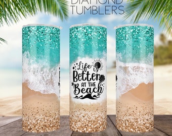 Beach tumbler, 20 oz sublimation tumbler with straw and lid.