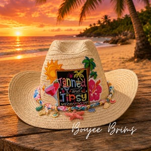 Woven Straw Cowboy Hat Tropical Palm Tree Print Sunset  Summer Beach Hat NWT Tropical Straw Hat - Etsy main image 3