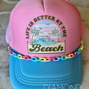 Beach Trucker hat, life is better at the beach, pink hat, summertime, summer hat, beach hat