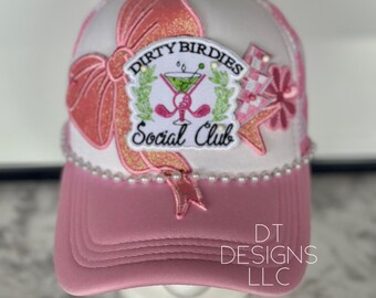 OTTO Pink and White Cowgirl Social Club Trucker Hat Coquette Coastal Cowgirl Trucker Hat Cowgirls Beach Club Hat  main image 2