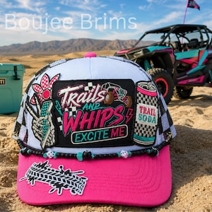 Off road trucker hat, RZR, quads, trail riding, sand dunes, Glamis girl, send it, patch hat, custom, with hat chain
