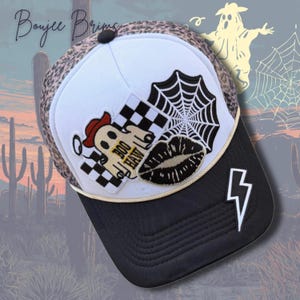 Boo Haw Ghost Trucker Hat: Leopard Print, Country Halloween