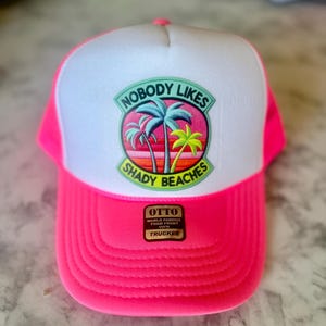 Beach Trucker hat, life is better at the beach, pink hat, summertime, summer hat, beach hat, shady beach