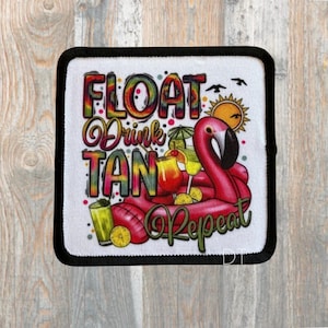 Summer flamingo hat patch, float drink tan repeat, beach hat patch