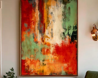Cuadro abstracto naranja y verde, impresión moderna sobre lienzo, lámina de bellas artes, para sala de estar y dormitorio, láminas de arte para pared, decoración del hogar