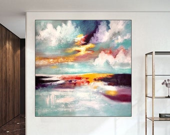 Extra Large Wall Art Original Art Bright Abstract Original Painting On Canvas, Landscape painting, Seascape abstract, Sunset painting G246A