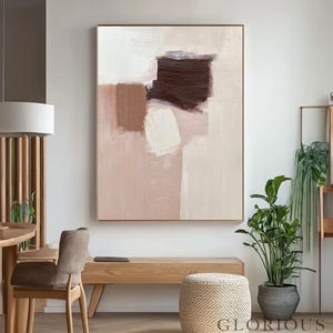 Blush Pink Brown Abstract Wall Art, Neutral Geometric Painting, Minimalist Color Block Canvas, Modern Beige Artwork, Home Decor Original Art