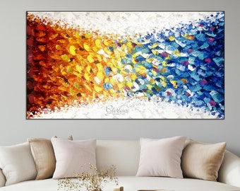 Rainbow Abstract Boho Wall Decor, Bold Textured Original Oil Painting on Canvas, Large Modern Art, Red Blue Spiritual Art, Large Wall Art