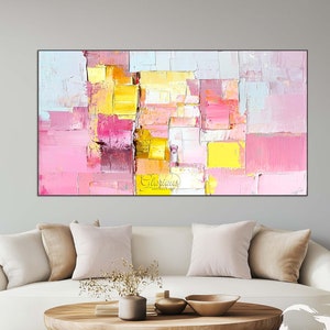 Pink Yellow Abstract Painting, Modern Wall Art, Large Textured Canvas Art, Contemporary Home Decor, Handmade painting on canvas, Office Art