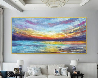 Extra Large Wall Art Original Art Bright Abstract Original Painting On Canvas, Seascape abstract, Sunset painting, Landscape painting BZ55