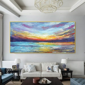 Extra Large Wall Art Original Art Bright Abstract Original Painting On Canvas, Seascape abstract, Sunset painting, Landscape painting BZ55