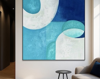キャンバスに描かれた抽象画 大きな青いキャンバス 壁アート 現代