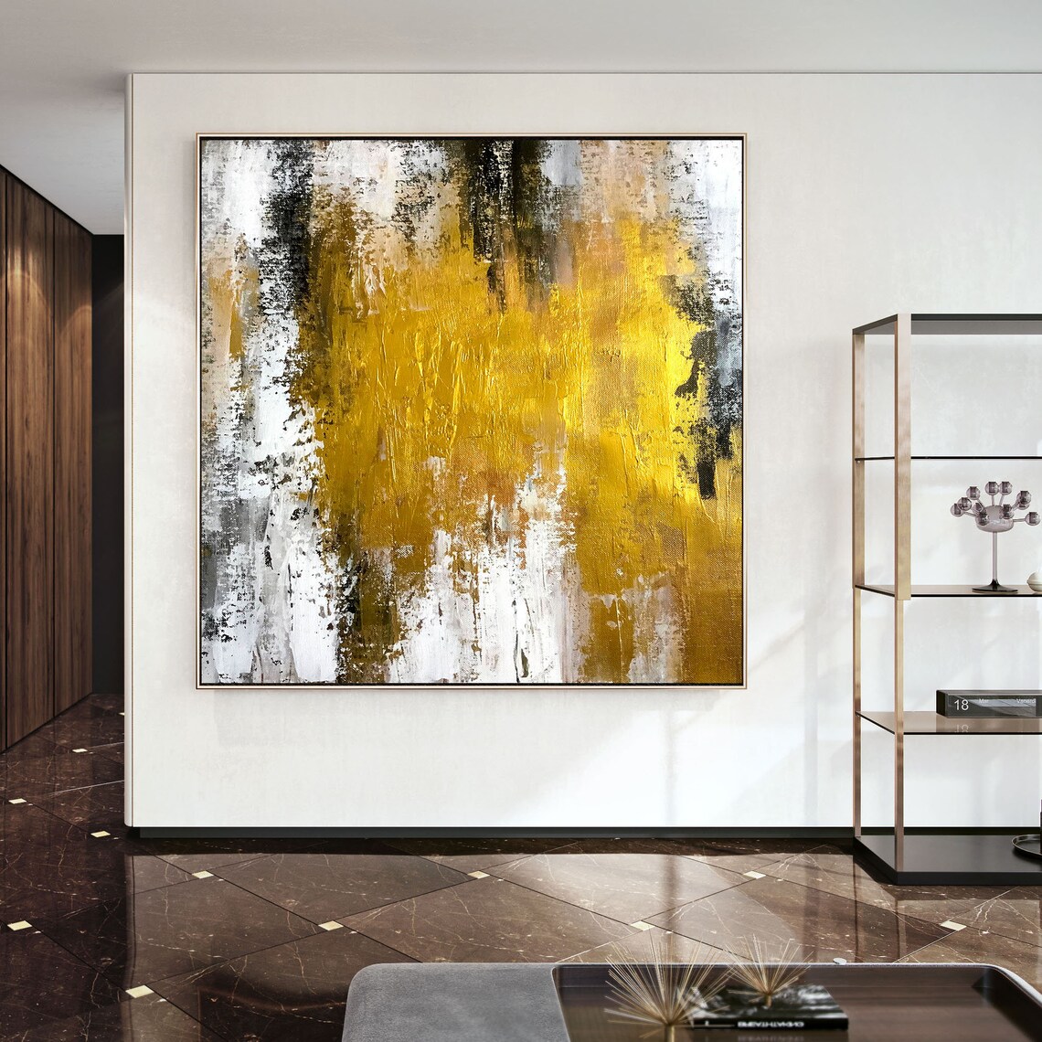 Gold White Large Wall Art Modern Wall Decor Office Wall Art Etsy