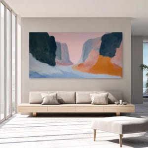 Abstract Landscape Art, Green Pink Orange Modern Art Print, Contemporary Wall Art for Living Room, Large Wall Art Prints