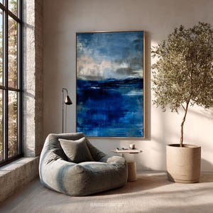 Blue Ocean Abstract Wall Art, Large Seascape Canvas Print for Living Room, Modern Coastal Home Decor, Wall Art Prints