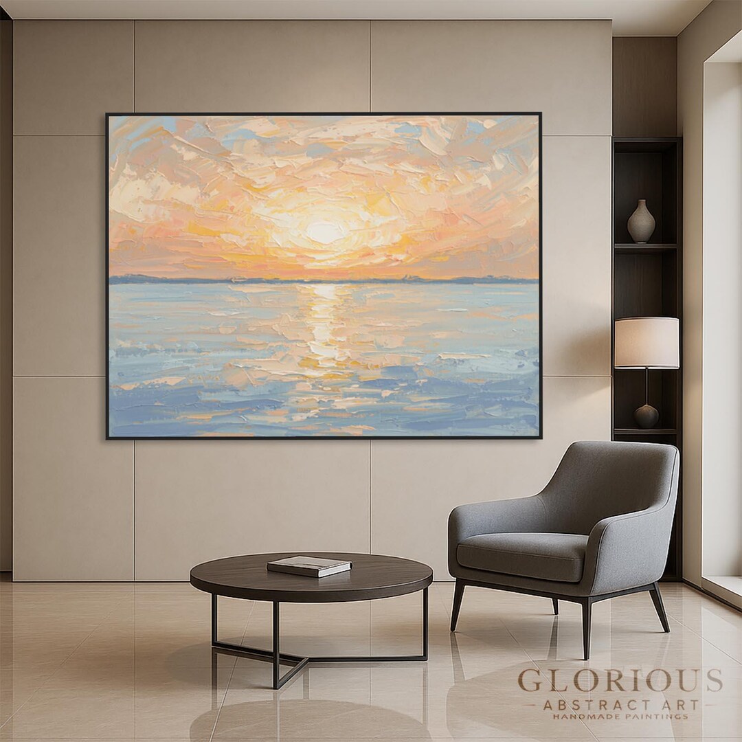 Original Abstract Painting Sunrise Seascape Art, Large Canvas Wall Art ...