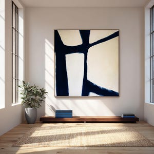 Abstract Wall Art, Navy Blue Geometric Modern Art Print, Minimalist Large Scale Art for Living Room, Contemporary Wall Art Prints