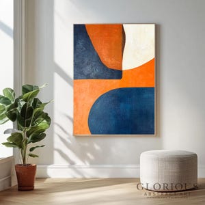 Terracotta Navy Abstract Wall Art, Modern Geometric Painting, Minimalist Canvas Art Mid Century Modern Decor, Art for Living Room Office Art
