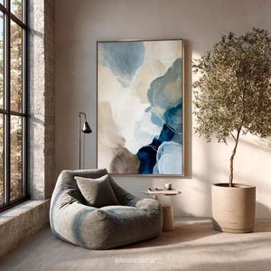 Blue Beige Abstract Wall Art, Modern Minimalist Landscape Art Print for Living Room, Contemporary Home Decor, Wall Art Prints