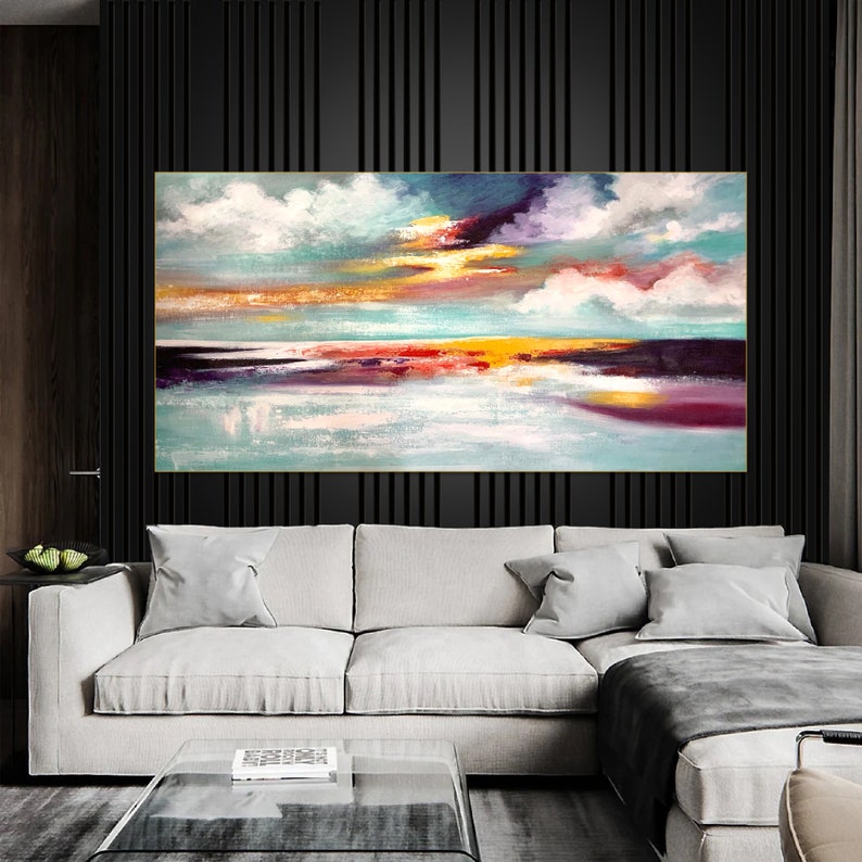 Atmospheric painting capturing the interplay of light and water at dusk.
