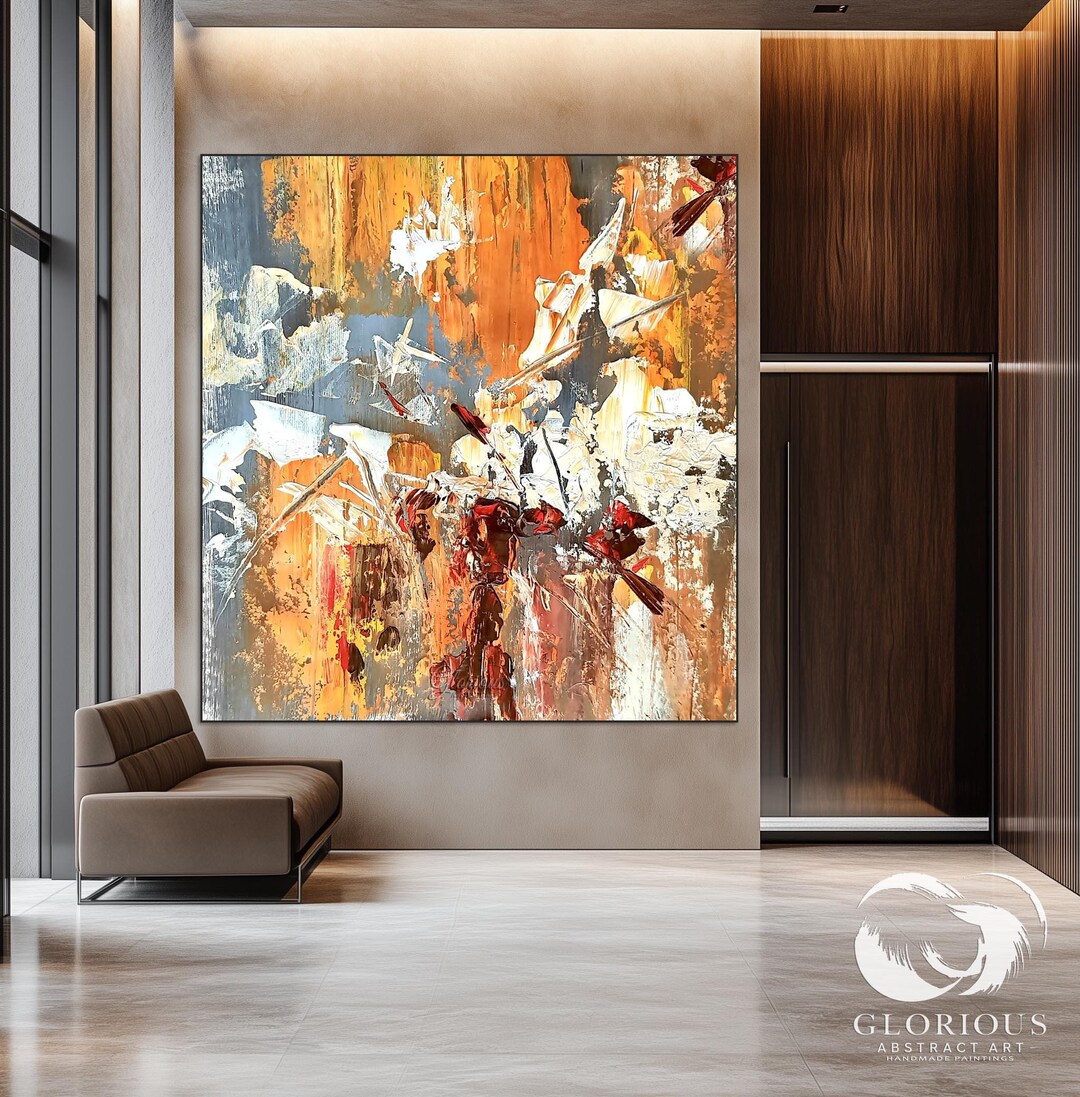 Orange & Gray Wall Art, Abstract Textured Painting, Modern Art for ...
