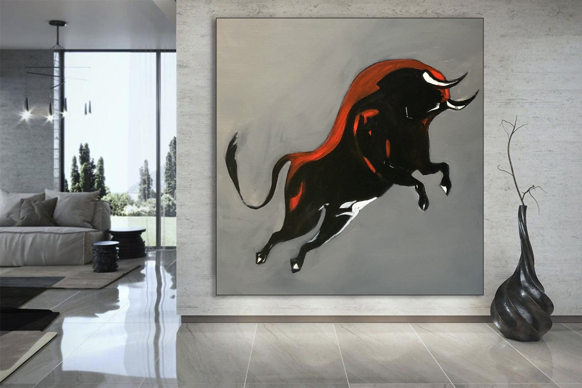 Large Abstract Painting Bull Painting Modern abstract Etsy