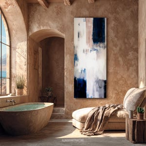 Arte mural abstracto en paleta azul y beige, impresión artística, para sala de estar y oficina en casa, estilo moderno, impresiones artísticas para pared.