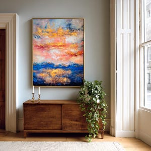 Abstract Landscape Art, Blue and Gold Palette, Giclee Print, for Living Room and Bedroom, Modern Home Style, Wall Art Prints