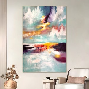 Dreamlike seascape artwork with a kaleidoscope of colors in sky and water.