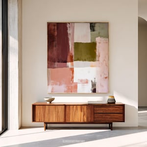 Abstract Wall Art, Burgundy Green Peach Modern Color Block Art Print, Contemporary Home Decor for Living Room, Wall Art Prints