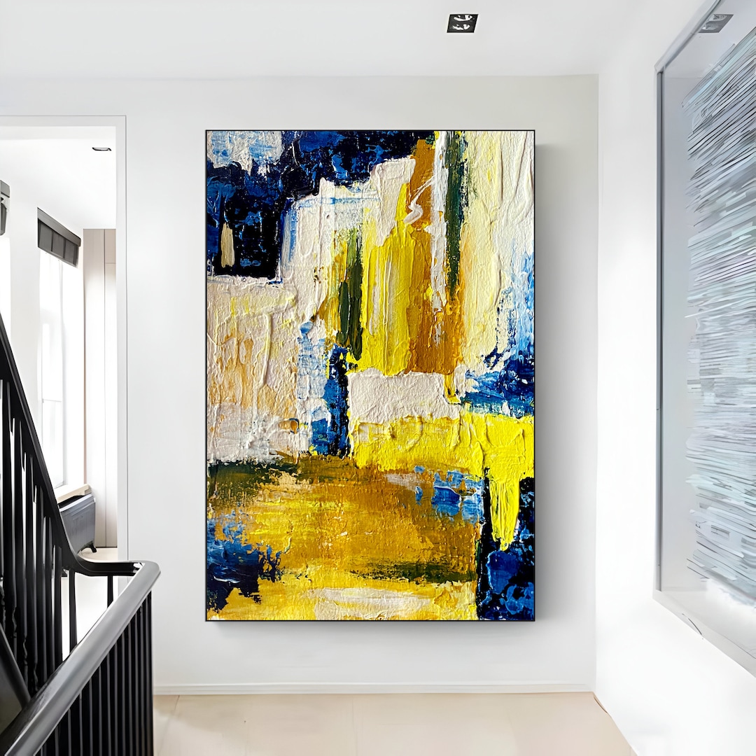 Extra Large Yellow and Blue Painting Modern Acrylic Painting Etsy
